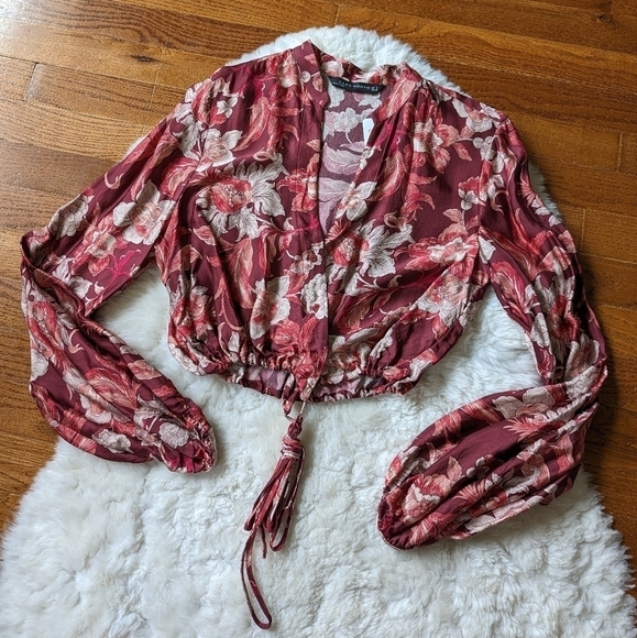 Zara voluminous floral printed blouse top small - Picture 9 of 14